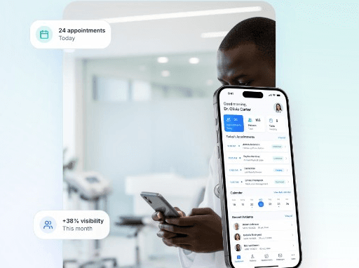 Healthcare professional using the MyPractice mobile app
