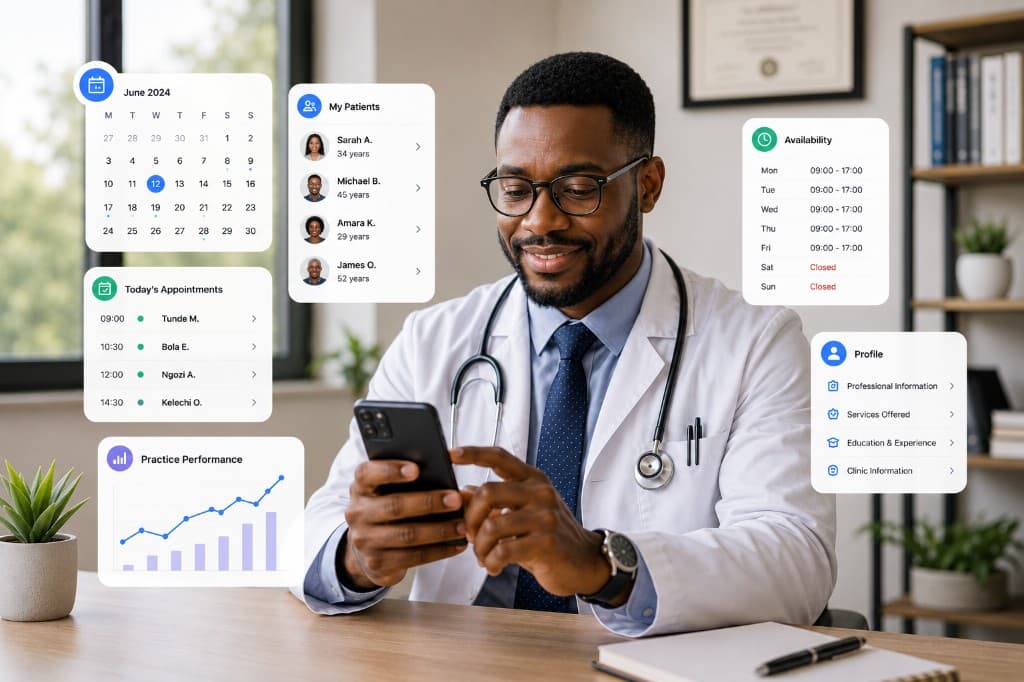 Healthcare professional managing practice appointments and patients with MyPractice